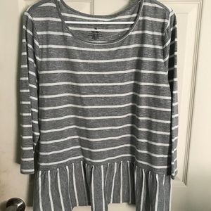 Striped three quarter inch sleeve peplum top